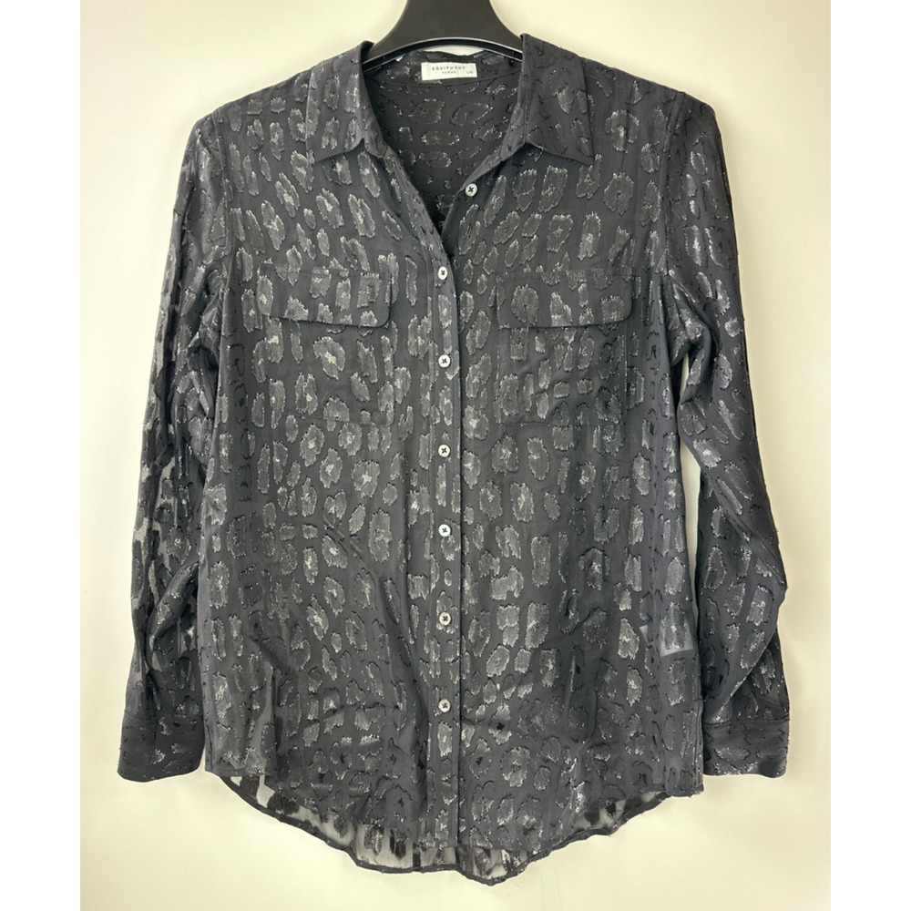 Equipment Femme Daddy Metallic Leopard Print Silk Blend Blouse Black Top Large - Picture 11 of 13
